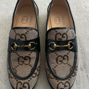 Gucci womens Monogram Brown and Black Loafers